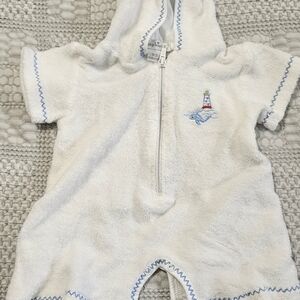 Kissy Kissy White Hooded Baby Outfit with Blue Trim